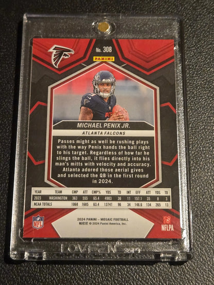 Michael Penix Jr Panini Mosaic trading card in protective case 2024 product