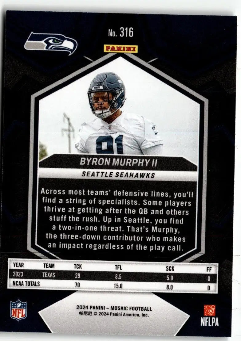 Byron Murphy II football card from Panini Mosaic 2024 featuring Seattle Seahawks player