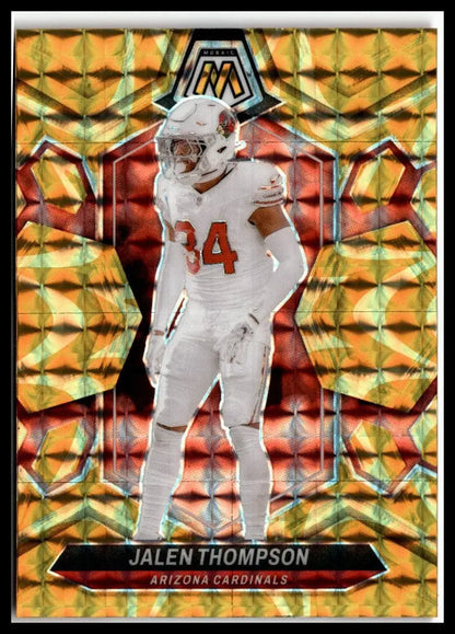 Jalen Thompson football card from 2024 Panini Mosaic with Thompson Mosaic Reactive Yellow