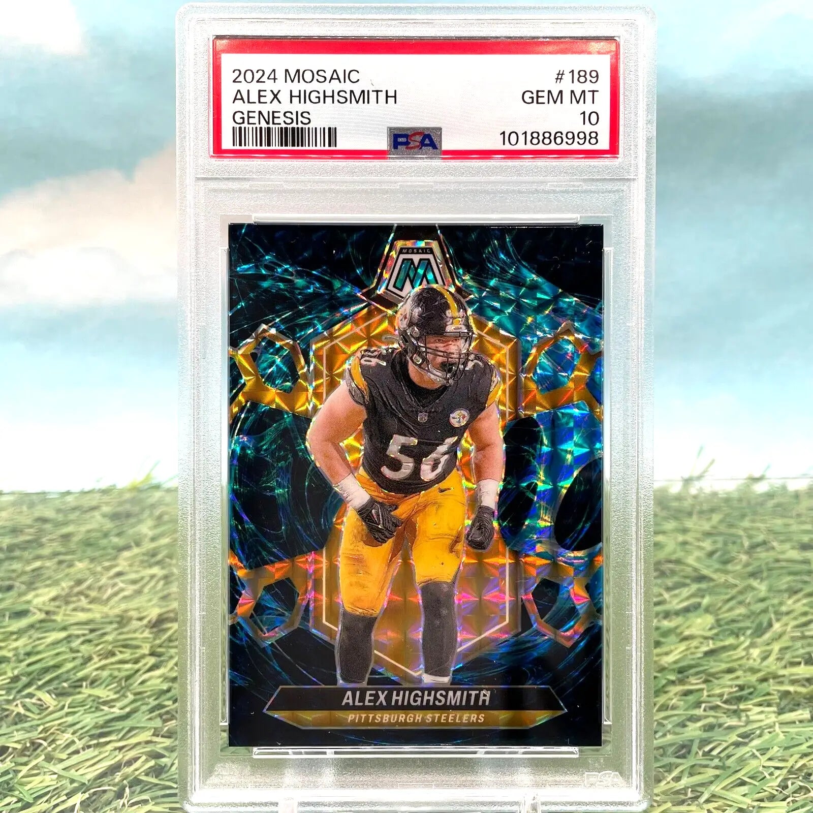 Graded Panini Mosaic Alex Highsmith Genesis football card PSA 10 from Pittsburgh Steelers
