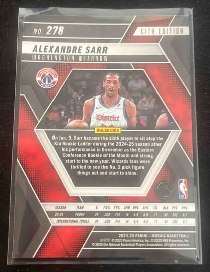 Basketball trading card of Alexandre Sarr from 2024 Panini Mosaic City Edition Wizards