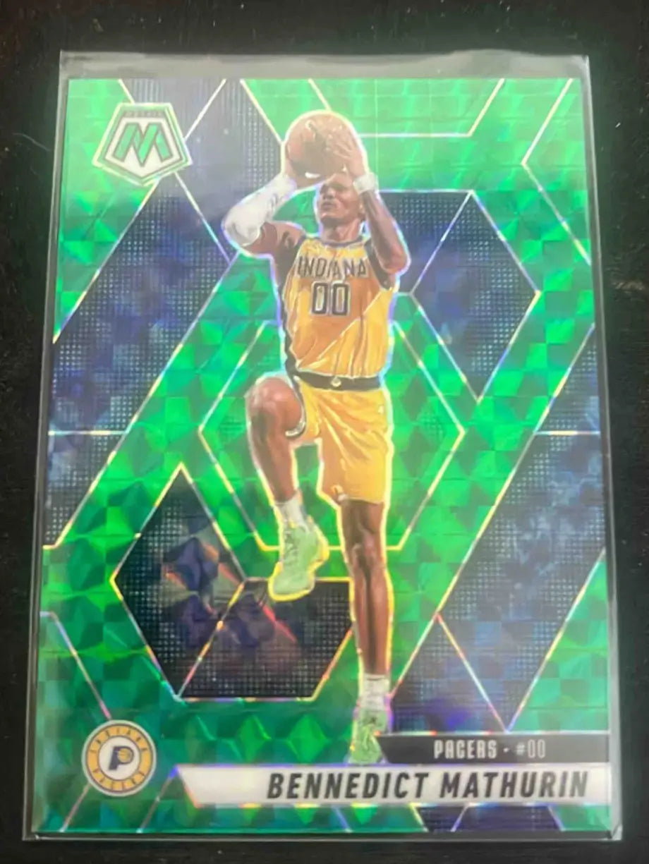 Green Panini Mosaic Bennedict Mathurin basketball card from 2024 Panini Mosaic Pacers
