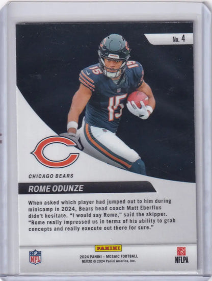 Football trading card featuring Rome Odunze from 2024 Panini Mosaic Elevate series