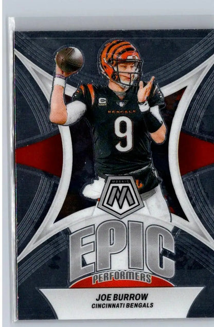 Joe Burrow Epic Performers football trading card from 2024 Panini Mosaic
