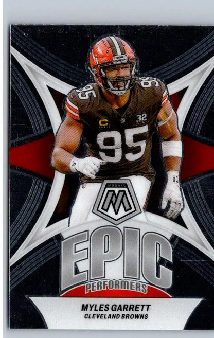 Football trading card of Myles Garrett in Cleveland Browns uniform from Garrett Epic Performers series