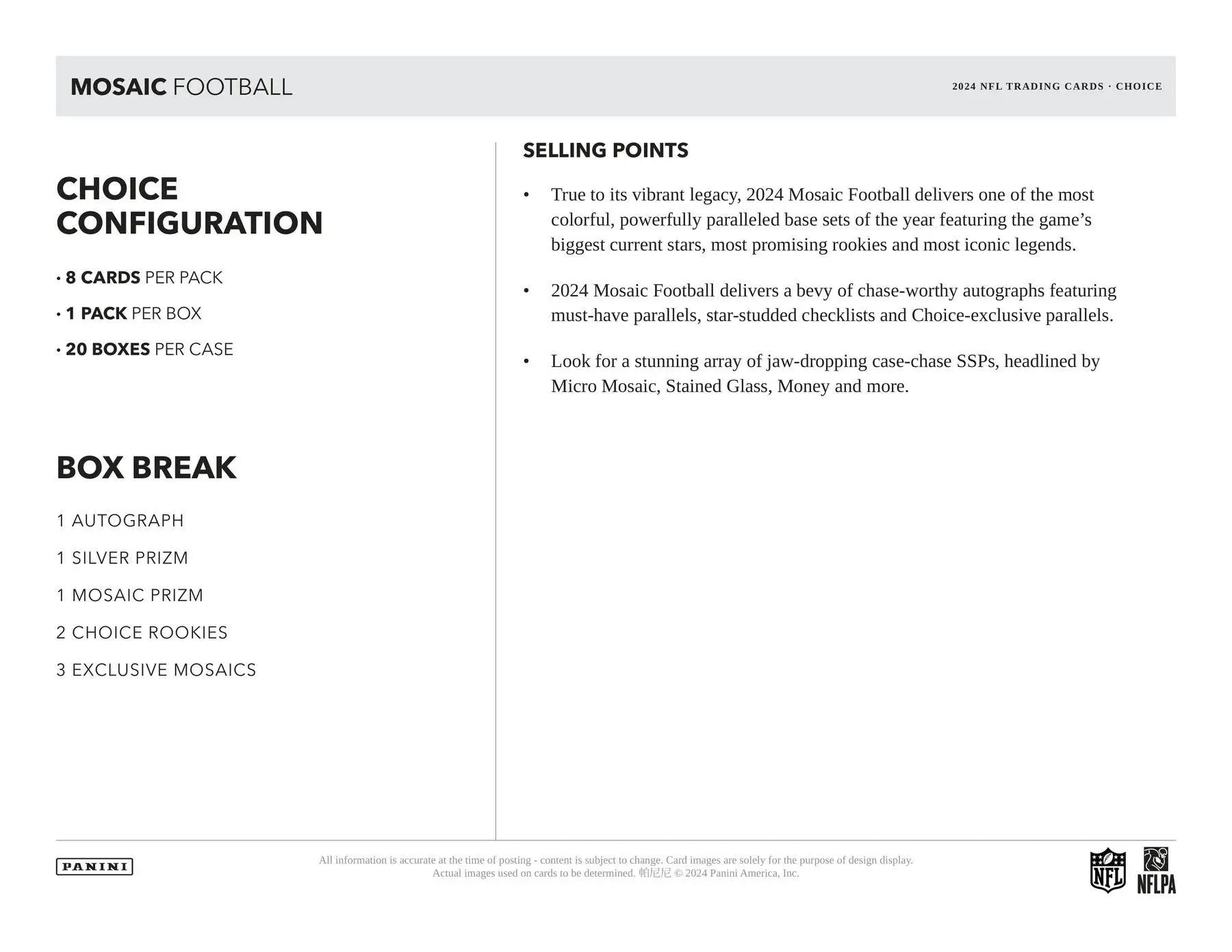 Mosaic Football Choice Box featuring two Choice Rookies and premium mosaic football cards