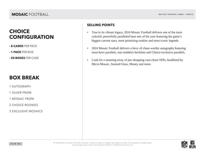 Mosaic Football Choice Box featuring two Choice Rookies and premium mosaic football cards