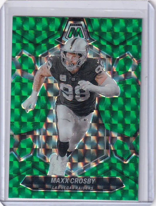 Panini Mosaic Green Reactive Maxx Crosby Las Vegas Raiders football trading card