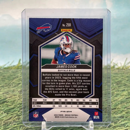 James Cook football card from 2024 Panini Mosaic Green Mosaic Prizm Buffalo Bills