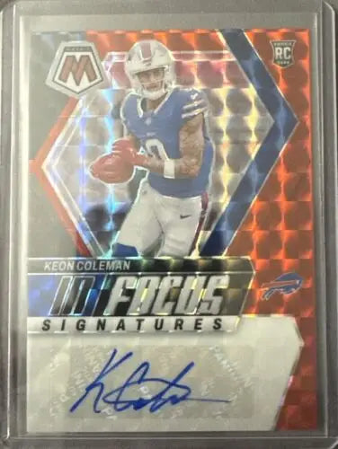 Keon Coleman autographed 2024 Panini Mosaic football card Red In Focus Signatures RC