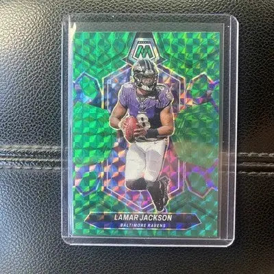 Lamar Jackson Baltimore Ravens football trading card 2024 Panini Mosaic Green Mosaic Prizm