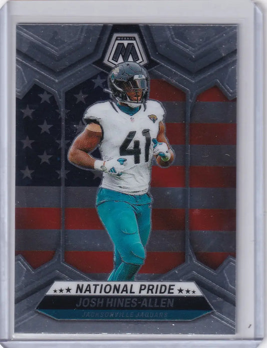 Panini Mosaic National Pride football trading card of Josh Hines-Allen Jaguars against American flag