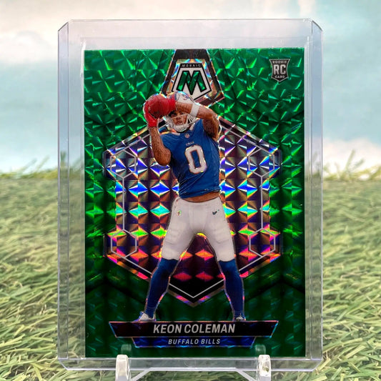 Keon Coleman football card from 2024 Panini Mosaic Prizm Green Buffalo Bills Rookie
