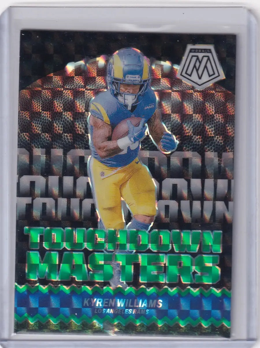 Kyren Williams football trading card from 2024 Panini Mosiac Prizm TD Masters Los Angeles Rams