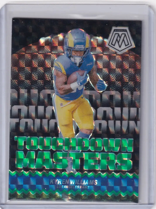 Kyren Williams football trading card from 2024 Panini Mosiac Prizm TD Masters Los Angeles Rams