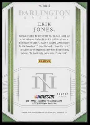 2024 Panini National Treasures #DD-4 Erik Jones Darlington Dreams Green #/5 - Trading Card