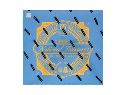 Sealed 2024 Panini National Treasures NFL trading cards box with NFL shield and rookie patch autographs