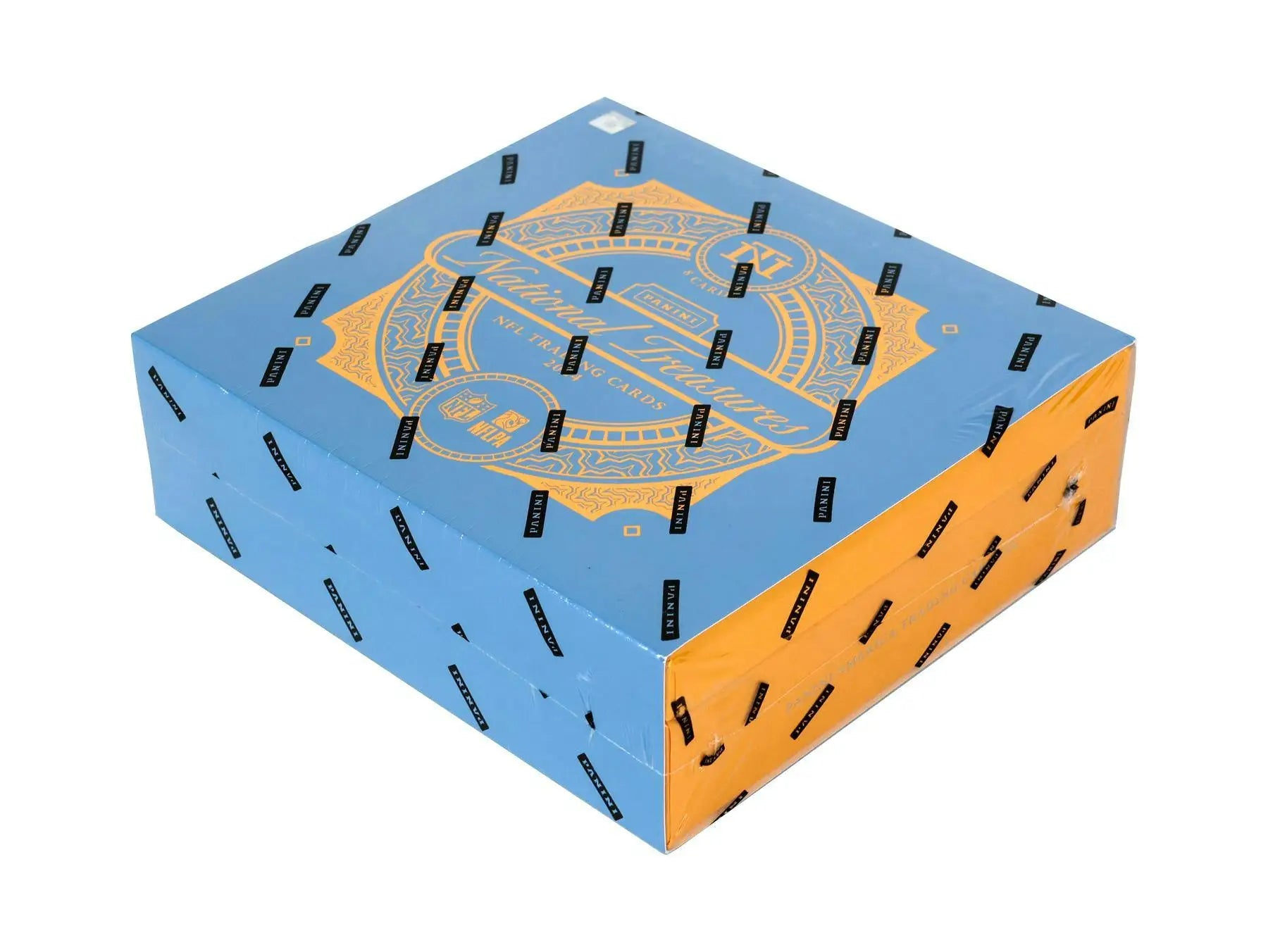 Sealed light blue and orange 2024 Panini National Treasures Football Hobby Box with NFL shield