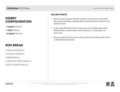 Obsidian Football hobby box featuring 2024 Panini Obsidian Football product details