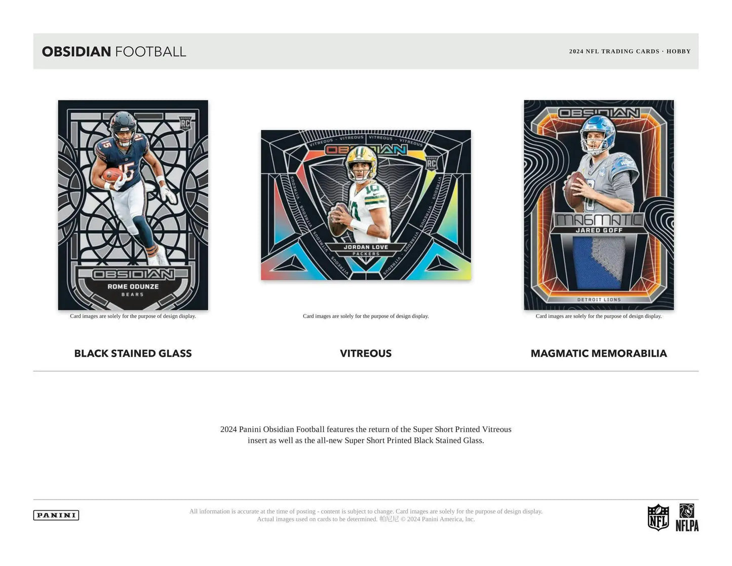Football trading cards from 2024 Panini Obsidian Football Hobby Box featuring Obsidian Football design