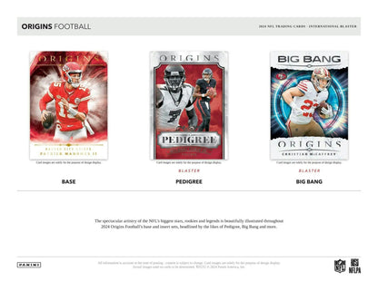 Football trading cards featuring blaster-exclusive holo parallels from 2024 Panini Origins Football