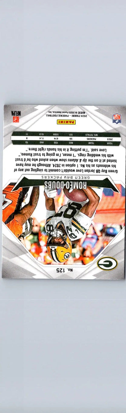 Football trading card featuring Romeo Doubs from 2024 Panini Phoenix series