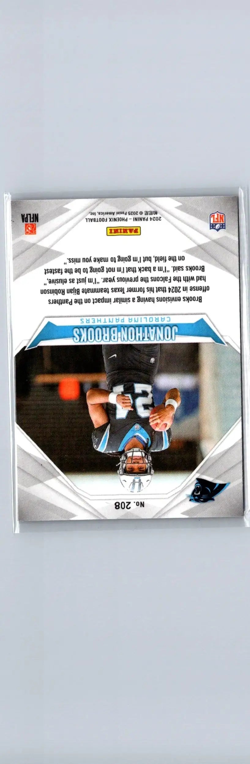 Football trading card featuring Jonathon Brooks from 2024 Panini Phoenix collection