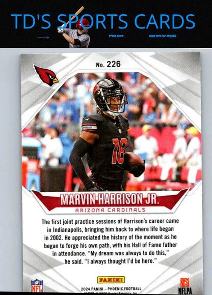 Marvin Harrison Jr. Arizona Cardinals football card from 2024 Panini Phoenix collection