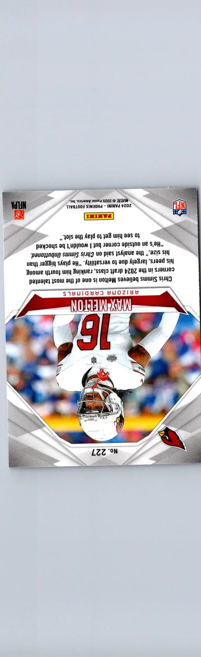 Upside-down 2024 Panini Phoenix Max Melton football trading card front view