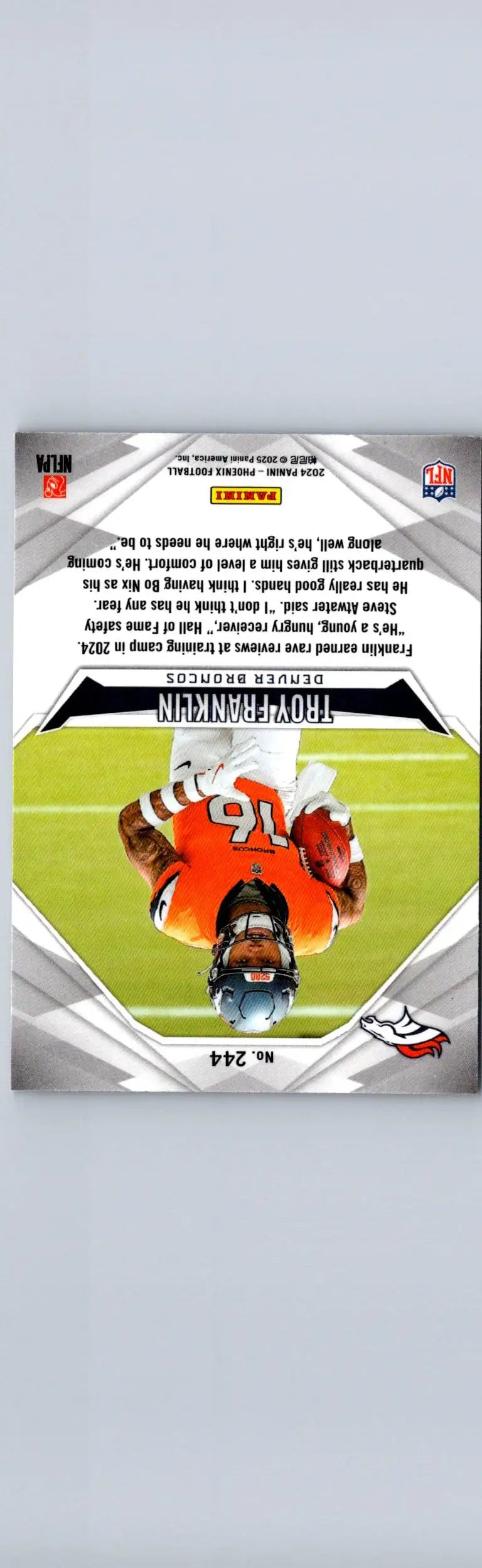 Troy Franklin football card from 2024 Panini Phoenix series product shot