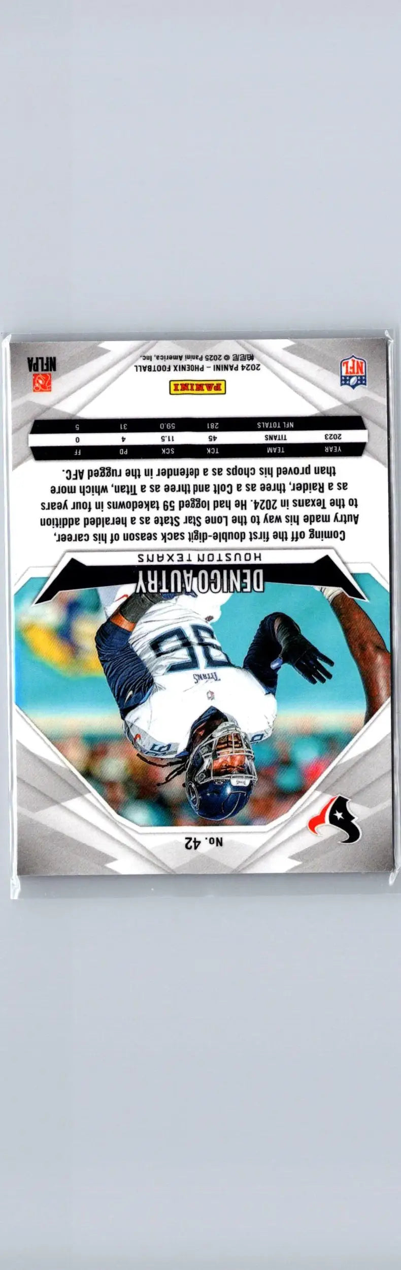 Football card of Denico Autry in 2024 Panini Phoenix Silver series