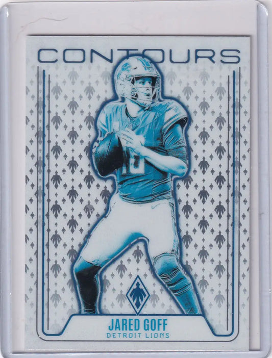 Jared Goff football trading card in protective sleeve from Panini Phoenix Contours series