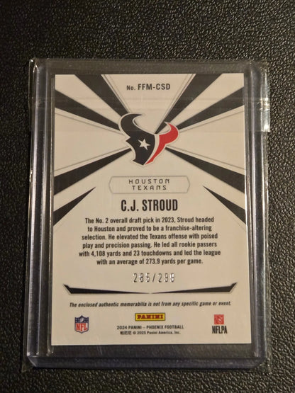 C J Stroud football trading card 2024 Panini Phoenix franchise future material