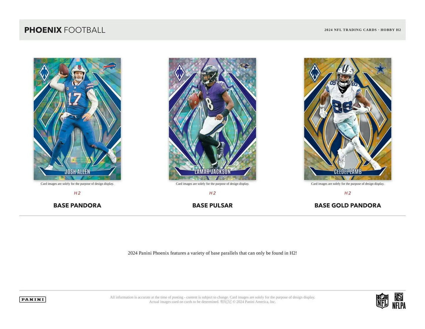 Phoenix football trading cards from 2024 Panini Phoenix Football H2 Box featuring two base cards