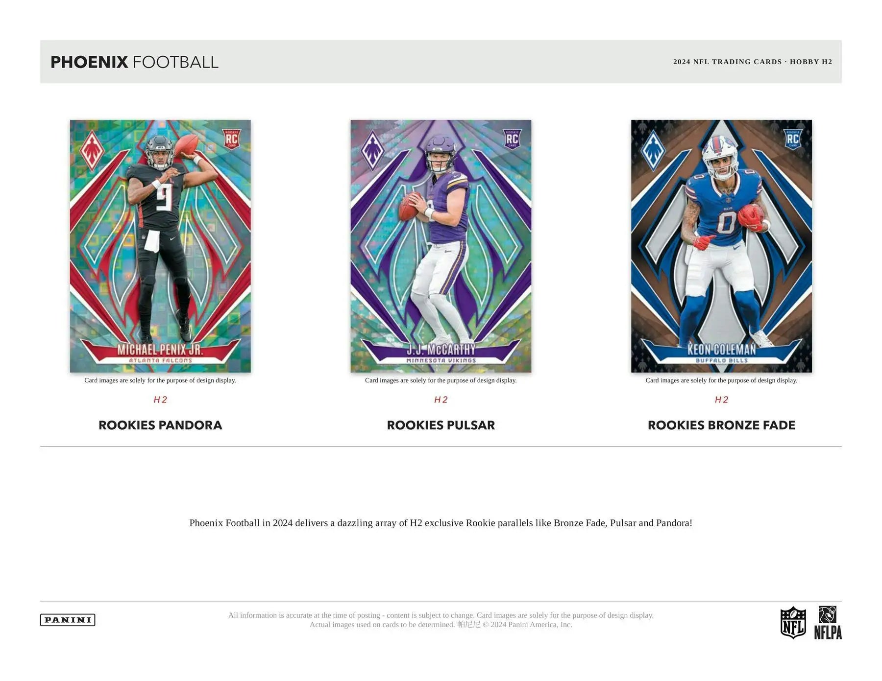 2024 Panini Phoenix Football H2 Box with football rookie cards and two base cards