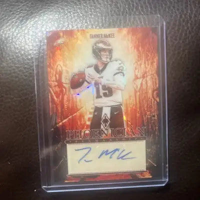 2024 Panini Phoenix Football Tanner McKee trading card with eagle logo and blue autograph