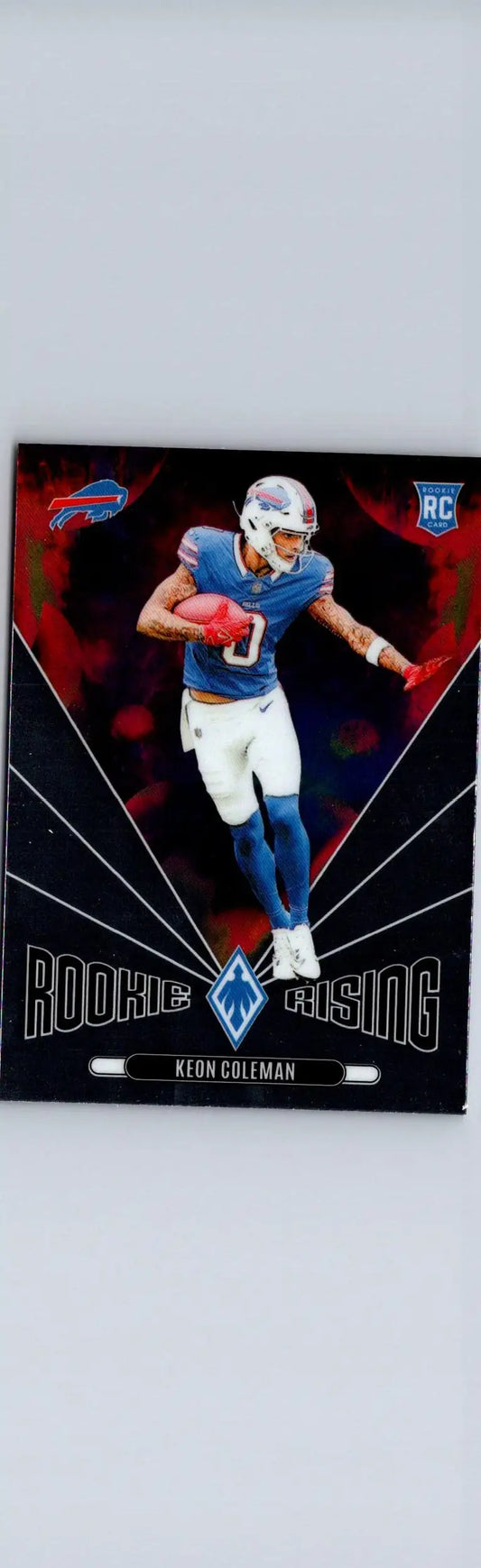 Keon Coleman rookie card from 2024 Panini Phoenix Keon Coleman Rookie Rising display