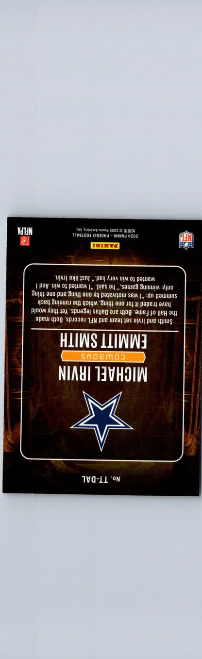 Football trading card featuring Emmitt Smith and Michael Irvin from 2024 Panini Phoenix Treasured Tandems
