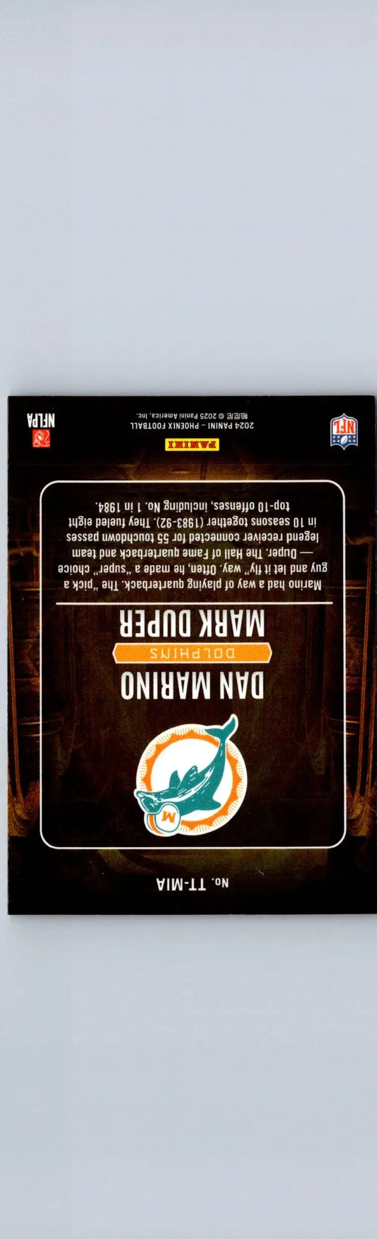 Miami Dolphins football card featuring Dan Marino and Mark Duper Treasured Tandems Green