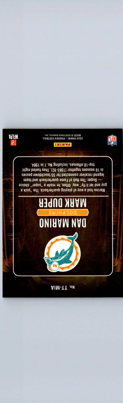 Miami Dolphins football card featuring Dan Marino and Mark Duper Treasured Tandems Green