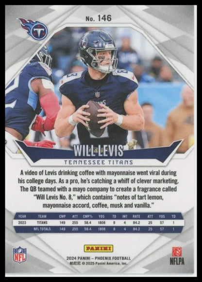2024 Panini Phoenix Will Levis football card featuring Tennessee Titans player NFL sports