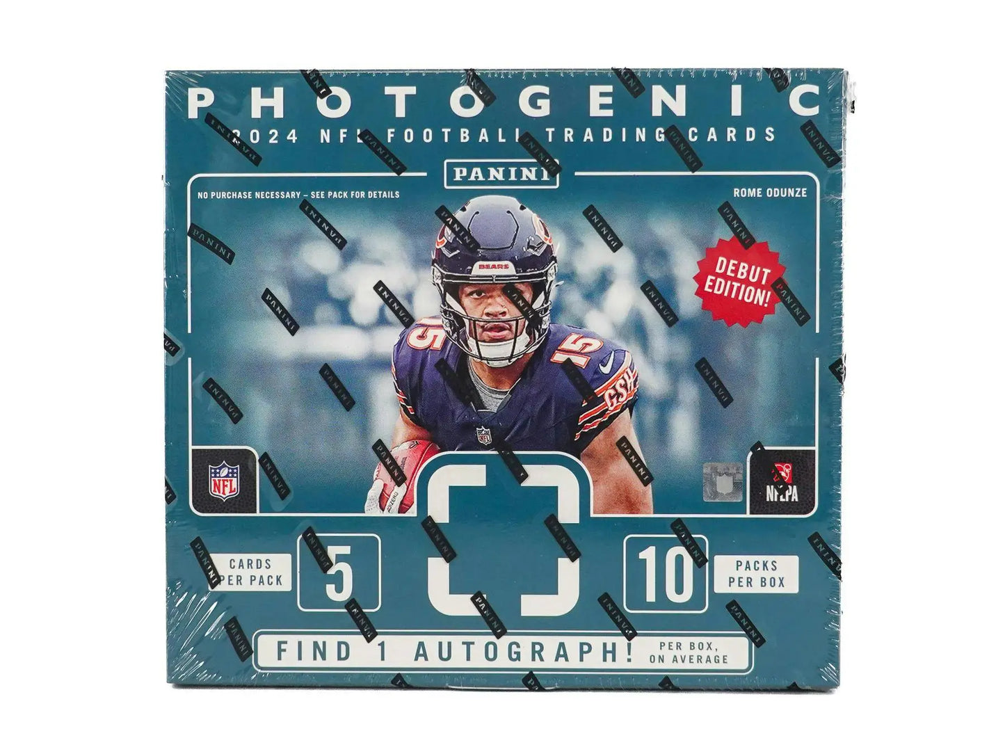Photogenic 2024 NFL football trading cards box with 200-card base set and five rookies