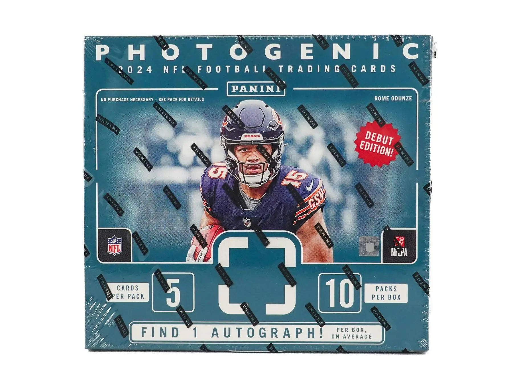 Photogenic 2024 NFL football trading cards box with 200-card base set and five rookies