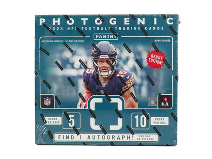 Photogenic 2024 NFL football trading cards box with 200-card base set and five rookies