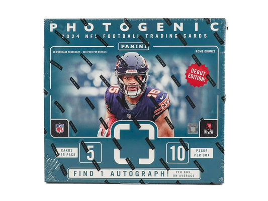 Photogenic 2024 NFL football trading cards box with 200-card base set and five rookies