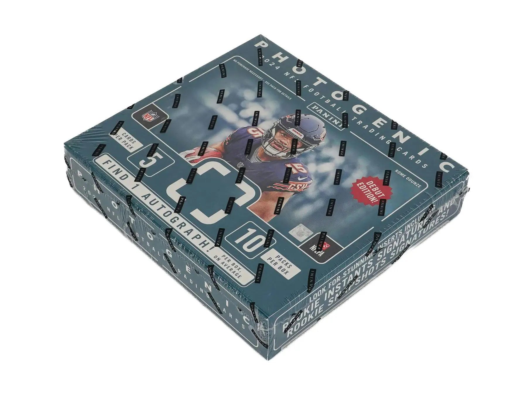 Sealed 2024 Panini Photogenic Football Hobby Box with 200-card base set and five rookies