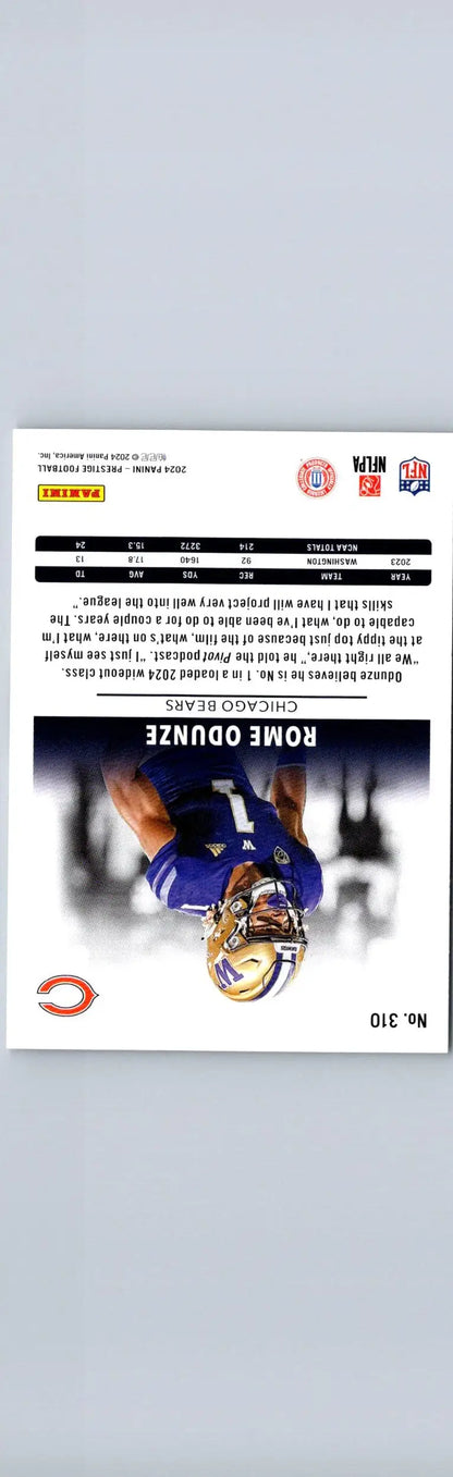 Football trading card featuring Rome Odunze from 2024 Panini Prestige set