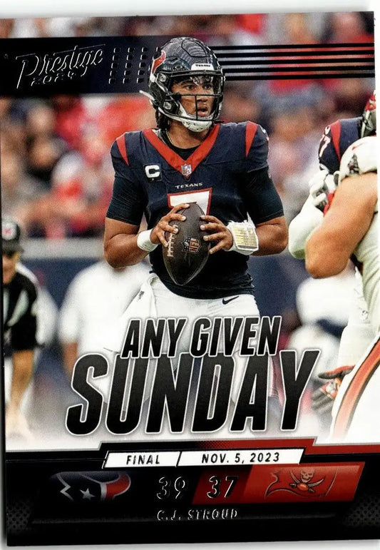 Panini Prestige C J Stroud football trading card featuring Any Given Sunday design and game score