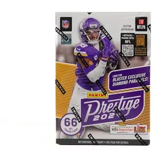 Football card pack from 2024 Panini Prestige Football Blaster showing Panini Prestige cards