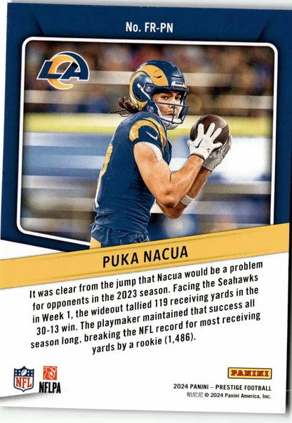Puka Nacua football trading card from 2024 Panini Prestige For the Record series